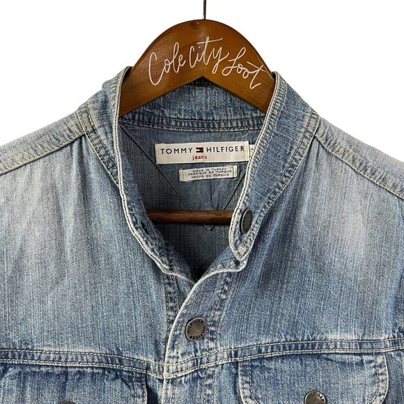 Tommy Hilfiger Light Weight Jean Jacket Denim Snap Close Trucker Y2K Medium - Picture 2 of 11